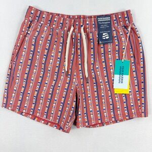 Fair Harbor Bungalow Swim Trunk Shorts Lined Size S Mens Red Sail Stripe 5" NEW